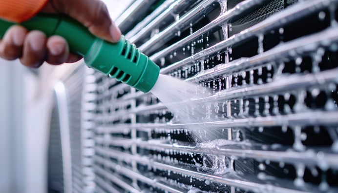 Spraying off an AC Unit